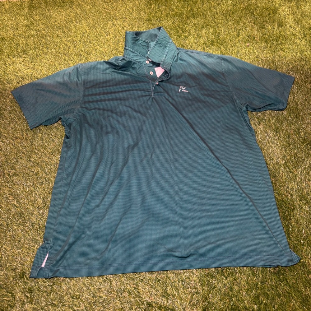 Rhoback Mens XL Performance Polo Shirt Teal Navy Houndstooth Golf Short Sleeve